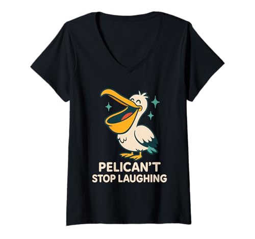 Damen Lustiger Pelikan Meme Big Beak Energy Coastal Bird Quirky Beach T-Shirt mit V-Ausschnitt von Pelican Enthusiast Gift Coastal Pun Bird Meme Gift