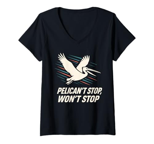 Damen Lustiger Pelikan Meme Big Beak Energy Coastal Bird Quirky Beach T-Shirt mit V-Ausschnitt von Pelican Enthusiast Gift Coastal Pun Bird Meme Gift