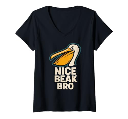 Damen Lustiger Pelikan Meme Big Beak Energy Coastal Bird Quirky Beach T-Shirt mit V-Ausschnitt von Pelican Enthusiast Gift Coastal Pun Bird Meme Gift