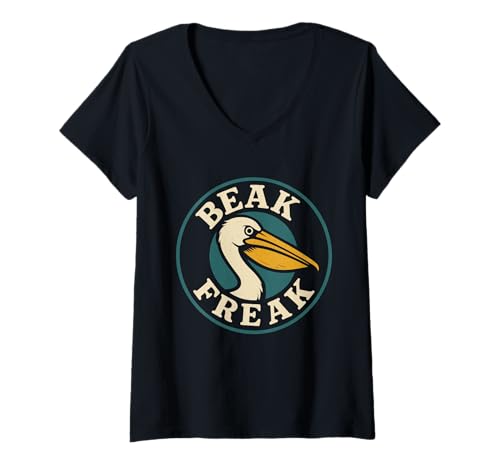 Damen Lustiger Pelikan Meme Big Beak Energy Coastal Bird Quirky Beach T-Shirt mit V-Ausschnitt von Pelican Enthusiast Gift Coastal Pun Bird Meme Gift