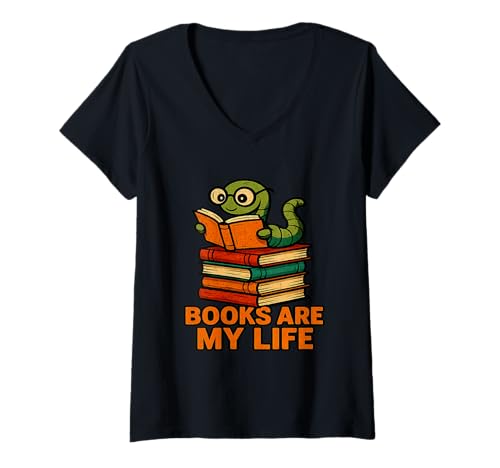Damen Bücher sind Mein Leben – Niedliche Bücherwurm-Lese-Bibliothekarin T-Shirt mit V-Ausschnitt Damen Bücher sind Mein Leben – Niedliche Bücherwurm-Lese-Bibliothekarin T-Shirt mit V-Ausschnitt von PelicanWild