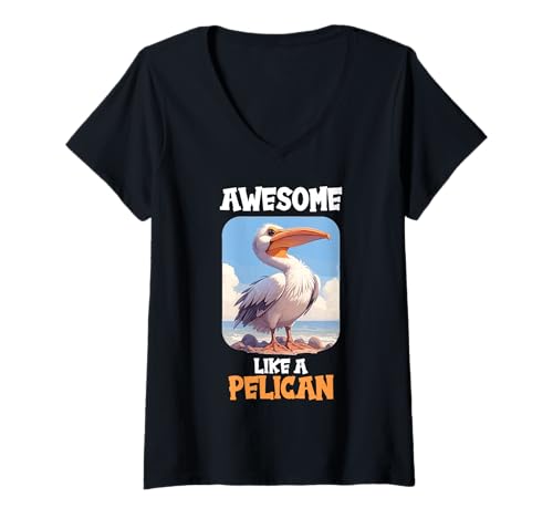 Damen Pelikane Pelikan T-Shirt mit V-Ausschnitt von Pelikane Pelikan Tier Shop
