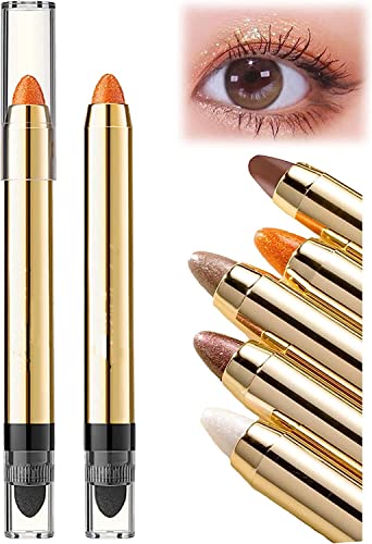 2-in-1 Perlglanz-Lidschatten-Make-up-Stift, wasserfester Lidschatten-Stick, Highlighter-Make-up-Stick, doppelseitiger Lidschatten-Stick mit Perlglanz-feinem Glitzer-Eyeliner (#02 Sweet Orange) von Pelinuar