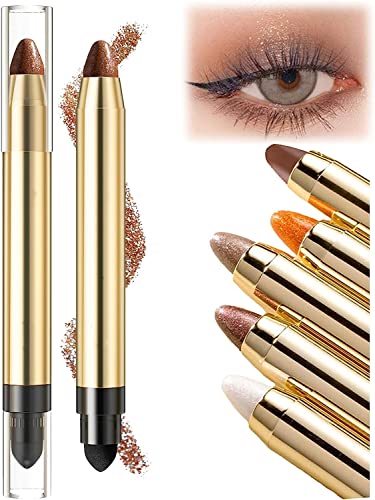 2-in-1 Perlglanz-Lidschatten-Make-up-Stift, wasserdichter Lidschatten-Stick, Highlighter-Make-up-Stick, doppelseitiger Lidschatten-Stick mit feinem Perlglanz-Glitzer-Eyeliner (#03 Milchteebraun) von Pelinuar