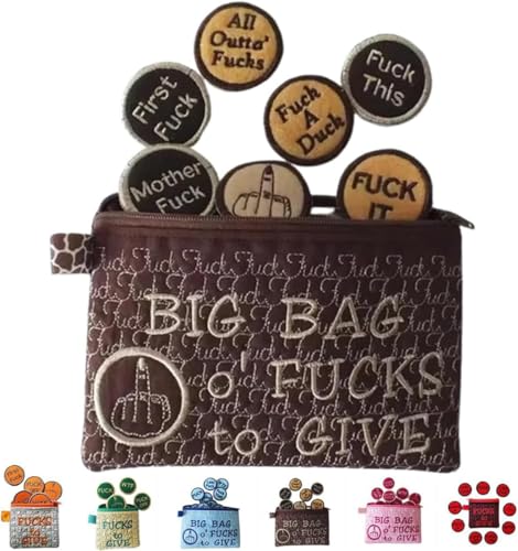 Big Bag of Fcks to Give Zipper Pouch, Funny Potty Coin Bag,Funny 3D Embroidered Badge with 17 Different FCKS,Handy Zipper Purse,Handmade Cute Small Pouch for Man Woman,Novelty Gifts (Brown) von Pelinuar