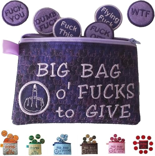 Big Bag of Fcks to Give Zipper Pouch, Funny Potty Coin Bag,Funny 3D Embroidered Badge with 17 Different FCKS,Handy Zipper Purse,Handmade Cute Small Pouch for Man Woman,Novelty Gifts (Purple) von Pelinuar