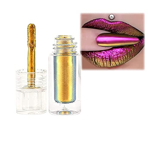 Chic-Chat Multi-Chrome Liquid Lipsticks, Chrome Eyeshadow Stick,Liquid Eyeshadow, Long Wearing Matte Liquid Lipstick,Long Lasting Waterproof Colourful Diamond Shimmer Lip Gloss (01-Golden) von Pelinuar