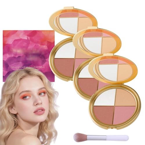 Glowjiu Glow Gallery Highlighting Eye & Cheek Palette,Metallic Shimmer Eye & Cheek Palette,Eyeshadow And Highlighter Makeup,4-In-1 Highlight Shades Makeup for Blush,Silky Smooth Formula (3 Set) von Pelinuar