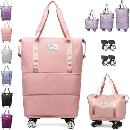 Kulken Travel Bag with Wheels, 2025 New Large Capacity Travel Bag - Universal Wheel Removable,Expandable Foldable Luggage Suitcase, Travel Rolling Duffel Bags for Men Women (Pink) von Pelinuar