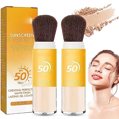 Mineral Sunscreen Setting Powder for Natural Skin Protection, Sunscreen Setting Powder SPF 50 Loose Powder with Brush Natural Mineral Makeup Setting Powder Translucent 0.28 oz for All Skin (2 Pcs) von Pelinuar