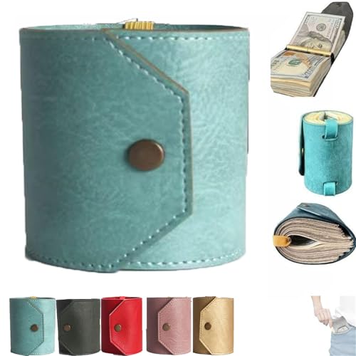 Pelinuar Geldbeutel, Geldtasche mit schnellem Zugang für Bargeld, Leder-Geldbörsen-Organizer, praktische Geldbörsenbänder mit Magnetverschluss, modisch und elegant, blau, Einheitsgröße, Modern von Pelinuar