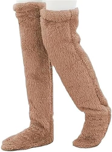 Pelinuar Plush Warmth Long Socks,Snuggs Cozy Socks,Teddy Legs Long Socks,Snugglepaws Sock Slippers,Warm Over Knee Snuggs Footwear,Knee High Long Fuzzy High Sock Slippers for Women (Brown) von Pelinuar