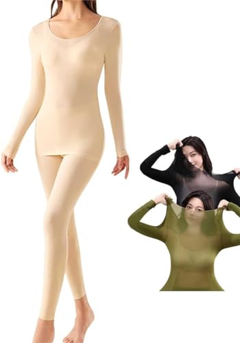 Ultra-Thin Hyaluronic Underwear Set,Thermal Underwear Top & Bottom Set,Invisible Thermal Skincare Clothing, Locks in Moisture Keeps You Warm and Relieves Skin Dryness (Beige, Large) von Pelinuar