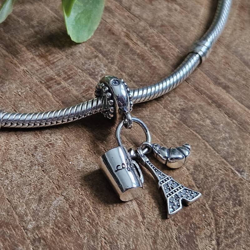 Charm Für Pandora, Coffee, Croissant & Eiffel Tower Paris Sterling For Pandora Bracelet Hängender Eiffelturm Schickes Und Bedeutungsvolles von PelitJewelry