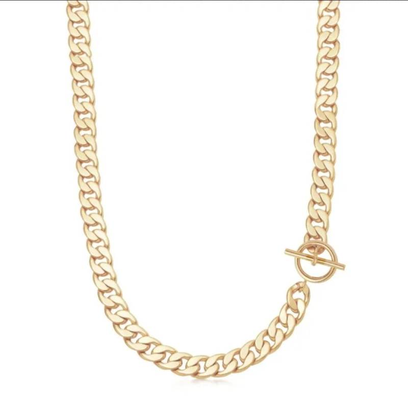 Chunky Chain Für Damen - Vergoldete Gliederkette Statement Halskette Mit T-Verschluss Handgemachter Schmuck 18K Edelstahl von PelitJewelry