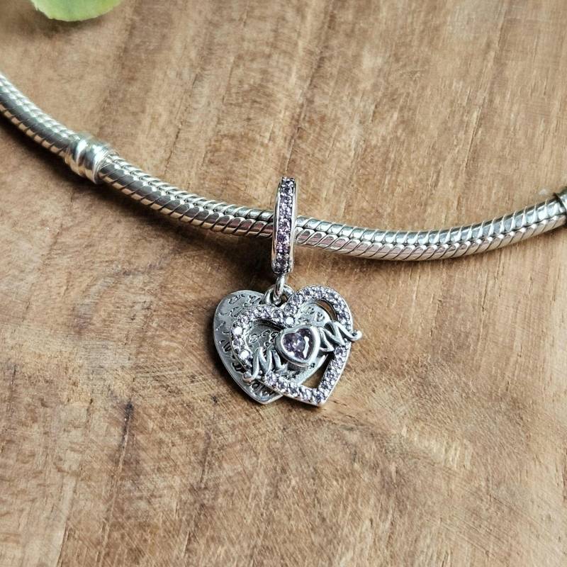 Customizable Silver Heart Charm, Personalized Letter Changeable Gem-Set Charm von PelitJewelry