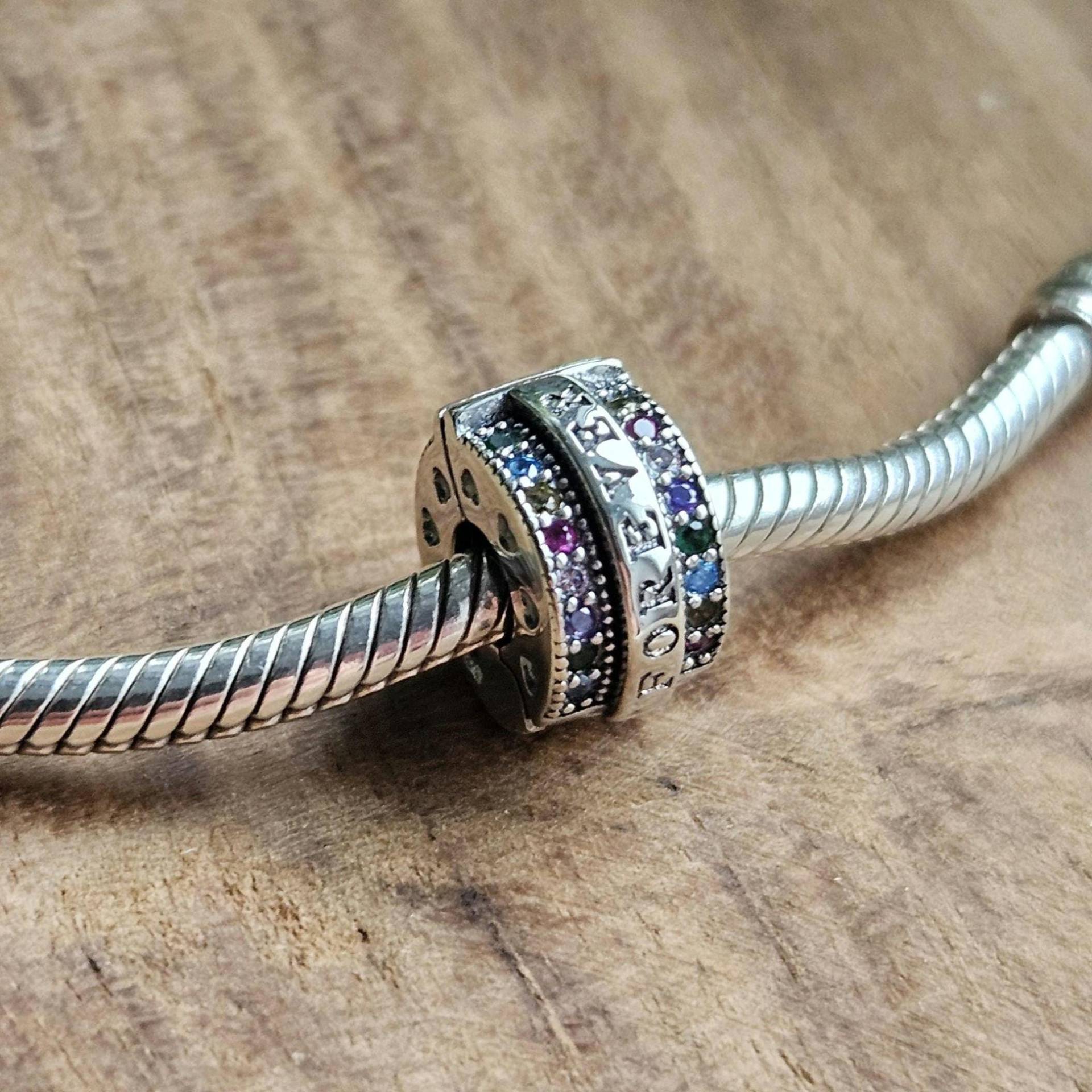 Forever Engraved Charm, Colorful Gemstone Accent Elegant & Meaningful Bracelet Stylish Jewelry Charm von PelitJewelry