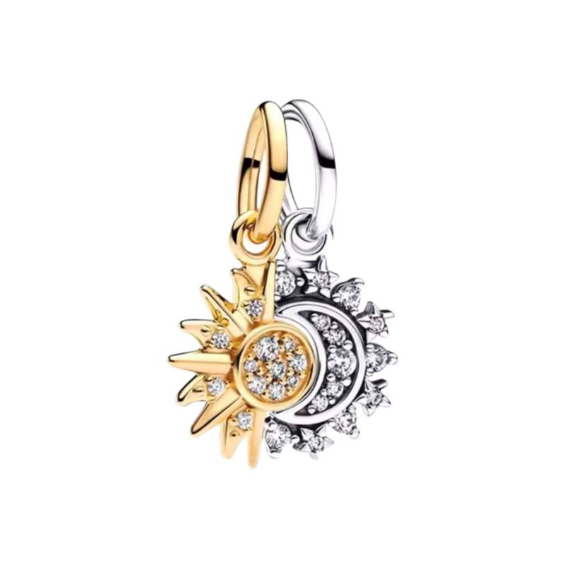 Charm For Pandora Armband Silberner Mond Und Goldene Sonne Charm, Ineinandergreifender Doppel-Charm, Hängendes Schmuck, Einzigartiger von PelitJewelry