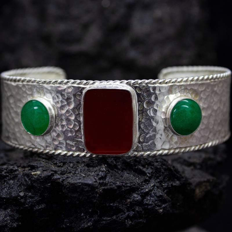 Antiker Kunst Armreif | Karneol Silber Armband 925 Sterling Gehämmerte Armspange Handgefertigtes Achat Edelstein Von Pellada von Pellada
