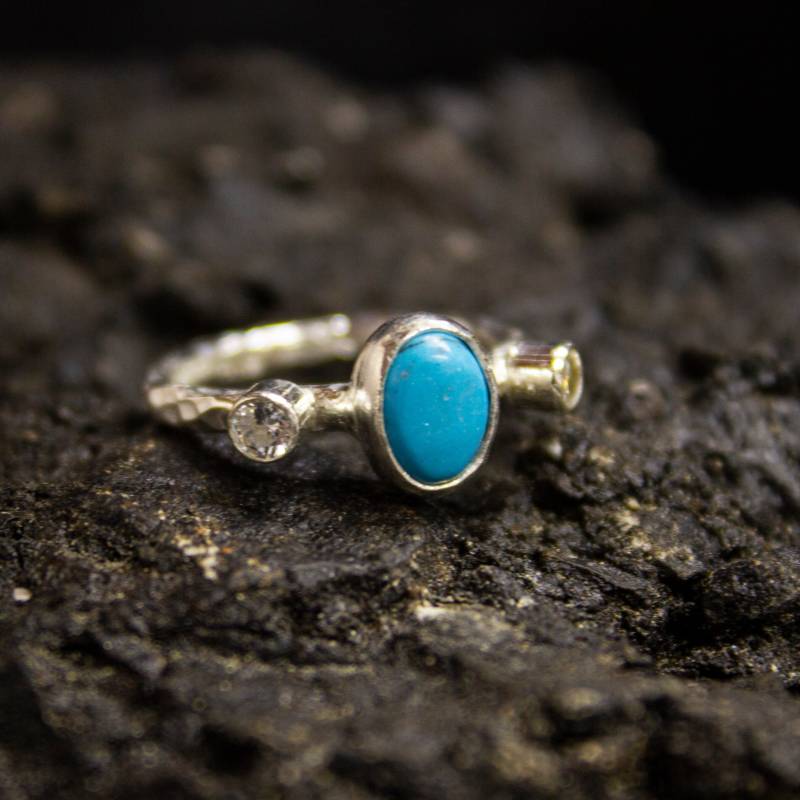 Silber Türkis Stapelring | 24K Vergoldetes 925 Sterling Zierlicher Handgemachter Ring Kleiner Edelstein Weihnachtsgeschenk Von Pellada von Pellada