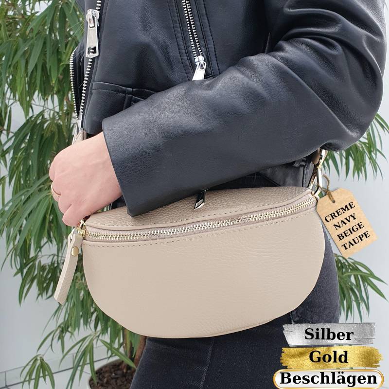 Damen Leder Bauchtasche, Crossbody Umhängetasche Aus Echtleder Mit Ledergurt & Gold - Oder Silberfarbenen Beschlägen, Valentinstag Geschenk von PelleItalia