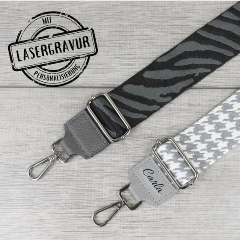 Gemusterter Schultergurt in Grautönen, Personalisiertes Umhängegurt Taschen, Leder Taschengurt, Crossbody Gurt, Breiter Taschengurt von PelleItalia