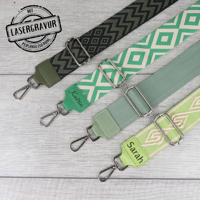 Umhängegurt Gemusterter Gürtel in Grüntönen, Personalisiertes Leder Taschengurt, Schultergurt, Crossbody Gurt, Kamerataschengurte, Gift von PelleItalia