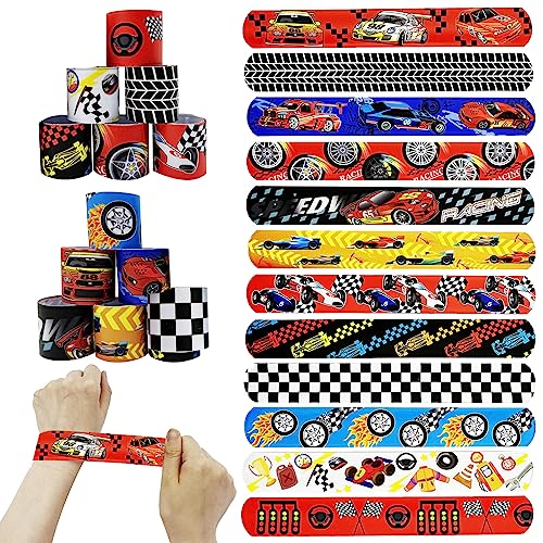 Cars Schnapparmband Kinder,12 Rennauto Slap Armbänder Rennwagen Slap Bands Kindergeburtstag Racing klatscharmband Bracelets Slap Bunte Mitgebsel Wristband für Kinder Jungen Mädchen Partyzubehör von Pellinch