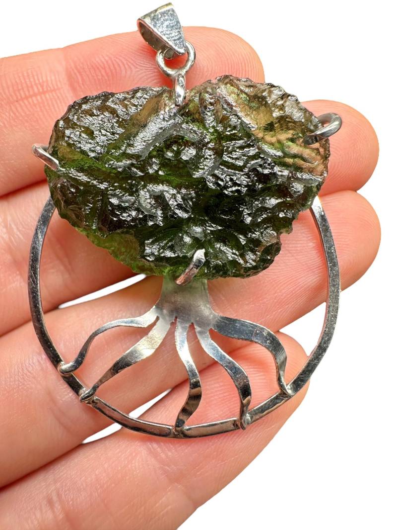 Silber Moldavit Anhänger Direkt Aus Tschechien | Baum Des Lebens von PeltramMinerals