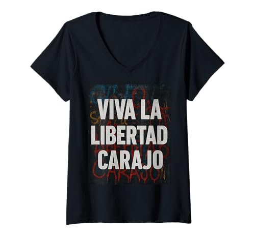 Damen Viva la Libertad carajo - Javier Milei La Libertad avanza T-Shirt mit V-Ausschnitt Damen Viva la Libertad carajo - Javier Milei La Libertad avanza T-Shirt mit V-Ausschnitt von Peluca Milei