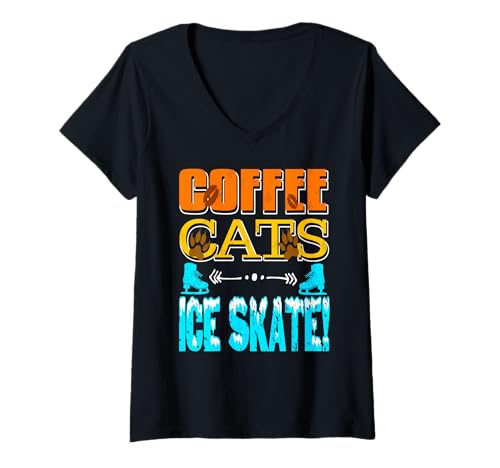 Damen Kaffee, Katzen Kufen – Kalte Pfotenpower T-Shirt mit V-Ausschnitt von Pelzige Freunde treffen eisige Eleganz