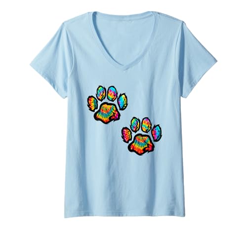 Damen Pelziger 2-Pfoten-Druck-Fursuit-Krawattenfarbstoff Fursona T-Shirt mit V-Ausschnitt von Pelziger 2-Pfoten-Druck-Fursuit-Krawattenfarbstoff