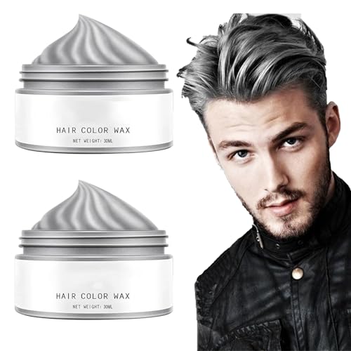 Pemarlis 2PCS Haarfarbe Wachs, Unisex Haarfärbemittel Wachs, Instant Haarfärbemittel Einweg-Haarschlamm Natürliche, temporäre Frisur Creme für Party, Cosplay & Halloween,Grau(1) von Pemarlis