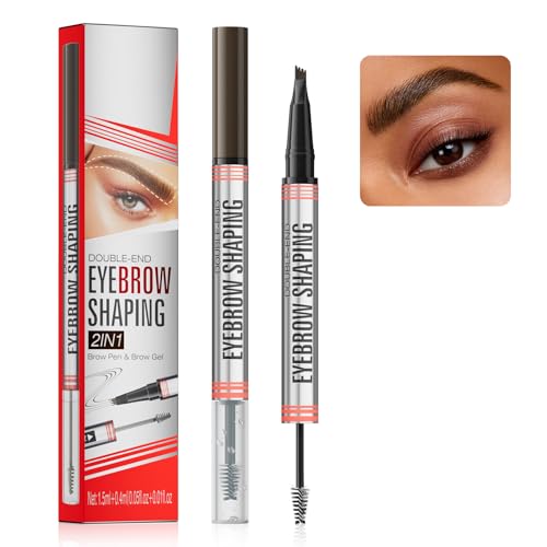 Pemarlis Augenbrauenstift, 2024 Neu Magischer Augenbrauenstift Härchenzeichnung Wasserfest, 2-in-1 Microblading Eyebrow Pencil with Eyebrow Gel,Erzeugt mühelos natürlich aussehende Brauen,Dunkelbraun von Pemarlis