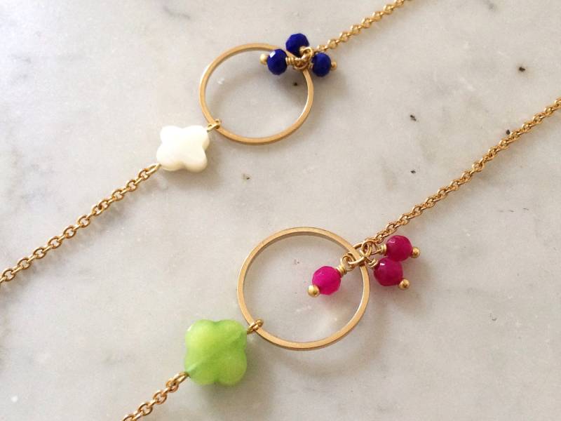 Armband Gold & Edelsteine "Veronica"-Platte | 2 Farben Pemberley Schmuck/Frauen Stein von Pemberleybijoux