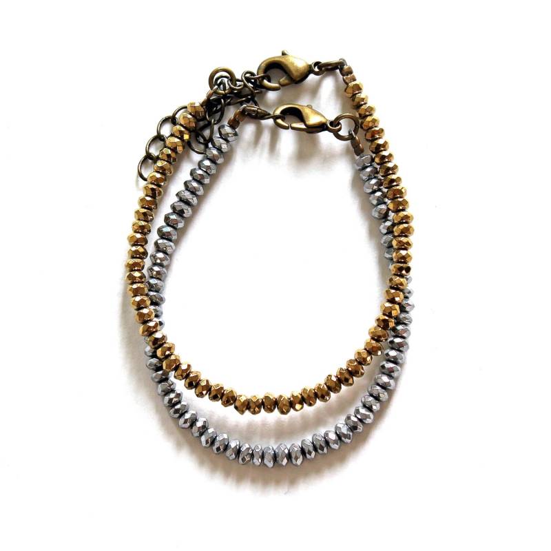 Armband in Gold Oder Silber Hämatit | Edelstein & Messing Pemberley Schmuck/Frauen Stein Perle Böhmen von Pemberleybijoux