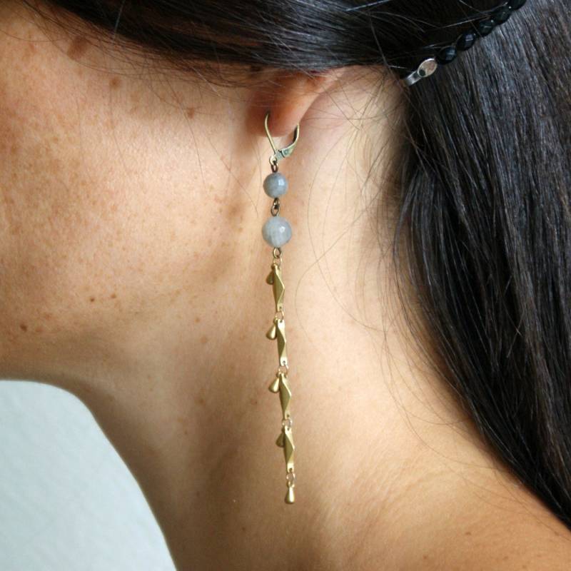 Baumeln Ohrringe Labradorit | Edelstein & Messing Pemberley Schmuck Kette/stein Böhmen von Pemberleybijoux