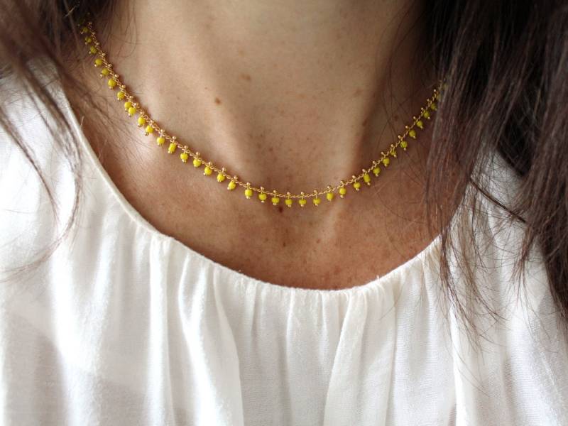 Crew Kragen Goldene Ende Mit "Capri" | 4 Farben Pemberley Schmuck Perlen/Hals Ras Juwel Goldene Halskette von Pemberleybijoux