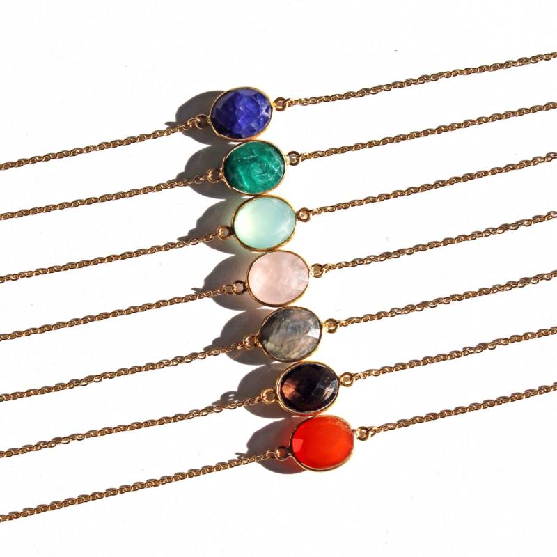 Platte Armband Gold & Edelstein Set "Esmée" | 7 Farben Pemberley Schmuck/Bracelet Frauen Stein von Pemberleybijoux