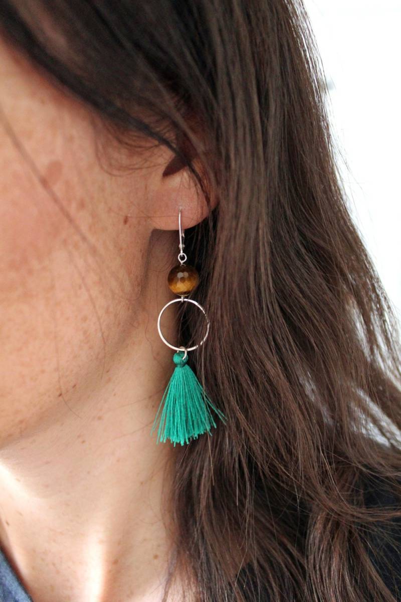 Solide Silber Ohrringe, Feine Steine - Pompons "Rose" Pemberley Schmuck/Sterling Ohrringe von Pemberleybijoux