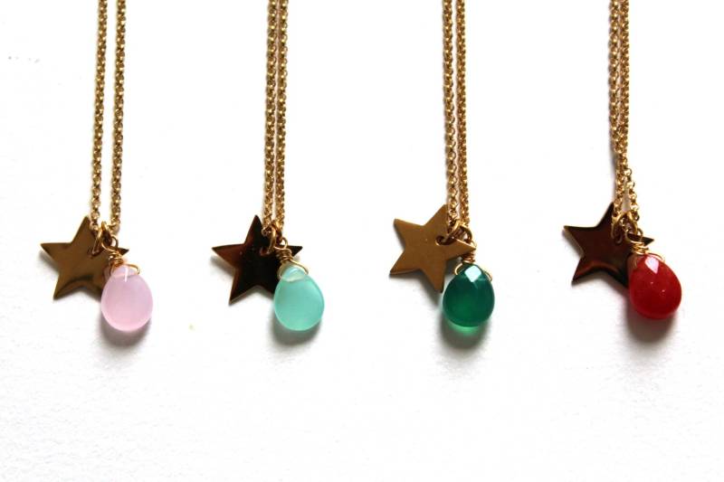 Stern Anhänger Vergoldet Mit Stein Feine "Stella" | 8 Farben Pemberley Schmuck/Vergoldete Halskette Custom von Pemberleybijoux