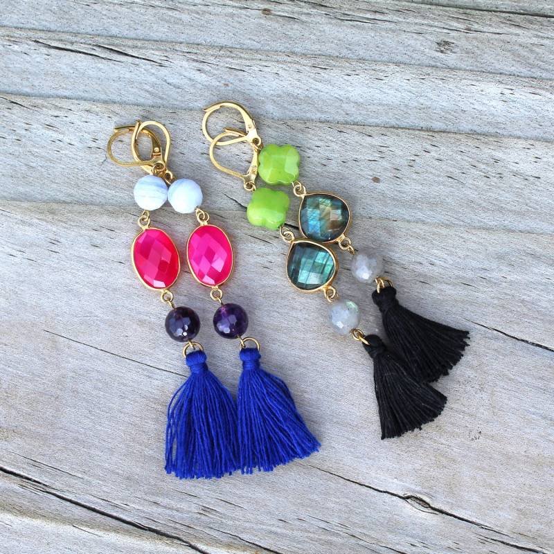 Vergoldete Ohrringe Und Feine Steine | 2 Farben Pemberley Schmuck/Gold Boho Böhmen von Pemberleybijoux