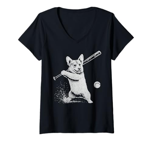 Damen Corgi Baseball Sports Hundeliebhaber T-Shirt mit V-Ausschnitt Damen Corgi Baseball Sports Hundeliebhaber T-Shirt mit V-Ausschnitt von Pembroke Welsh Corgi Baseball Player Dog Designs