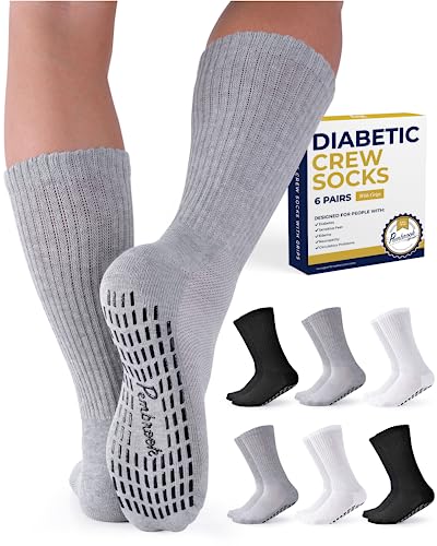 Diabetikersocken mit Noppen für Damen & Herren | Nicht bindende Ödeme, Neuropathie-Socken | 6 Paar - - Large-X-Large von Pembrook