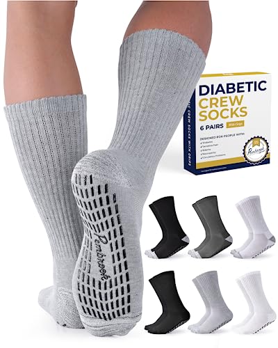 Pembrook 6 Paar Diabetiker-Socken mit Greifern für Männer und Frauen - 12 Farben Neuropathie-Socken für Frauen | Ödem-Socken, Mehrfarbig - 6 Paar, Large von Pembrook