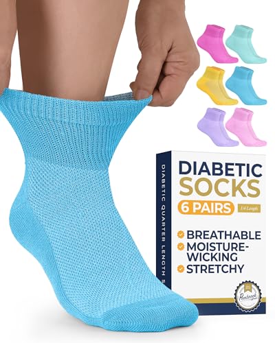 Pembrook Diabetiker Knöchelsocken für Damen & Herren | 6 Paar breite, nicht bindende Socken Viertellänge | Ödeme Neuropathie Socken, Mehrfarbig 2-6 Paare, Medium von Pembrook