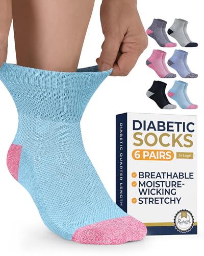 Pembrook Diabetiker-Knöchelsocken für Männer und Frauen | 6 Paar breite Socken ohne Binden bis zu einer Viertellänge | Neuropathie-Socken für Ödeme, Farbblöcke: 6 Paar, Large von Pembrook