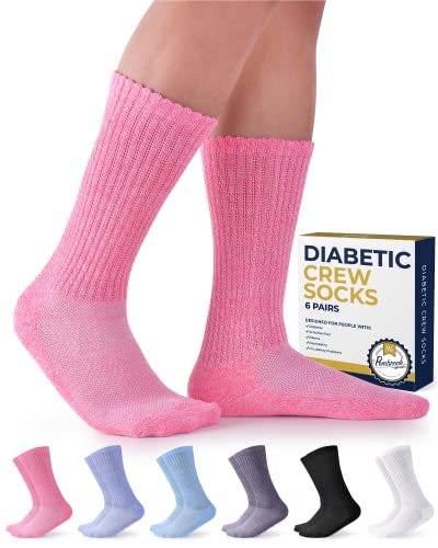 Pembrook Diabetikersocken für Damen und Herren – nicht bindende Socken Frauen | Neuropathie-Socken für Männer und Neuropathie-Socken für Frauen, Leuchtende Farben – 6 Paar, Large von Pembrook