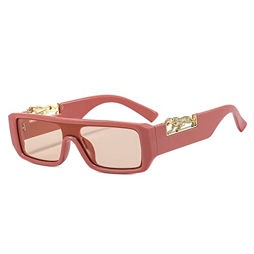 PenKee Einteilige kleine rechteckige Leoparden-Sonnenbrille für Damen, Design mit Farbverlauf, Sonnenbrille für Herren, Hip-Hop-Farbtöne, flache Brillen von PenKee