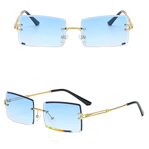 PenKee Kleine quadratische randlose Sonnenbrille, luxuriöse trendige Vintage-Sonnenbrille für Damen/Herren, Stil, Metall-Farbverlauf, rechteckiger Schirm von PenKee